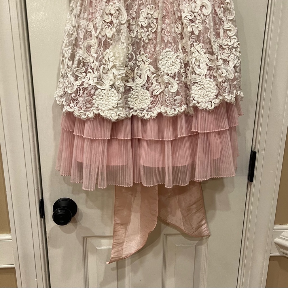Vintage Betsey Johnson Lace Pink Strapless Mini Dress Lacey Tea Party Tulle Bow - Picture 3 of 14